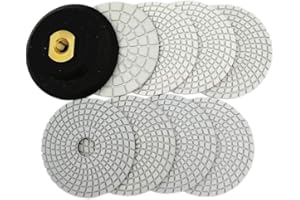SHDIATOOL 4 -Inch Diamond Wet Polishing Pads Set of 8Pcs Plus A Rubber Backer for Marble Granite Stone