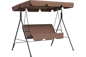 Outsunny 3-Seat Patio Swing Chair, Outdoor Porch Swing Glider with Adjustable Canopy, Removable Cushion, and Weather Resistan