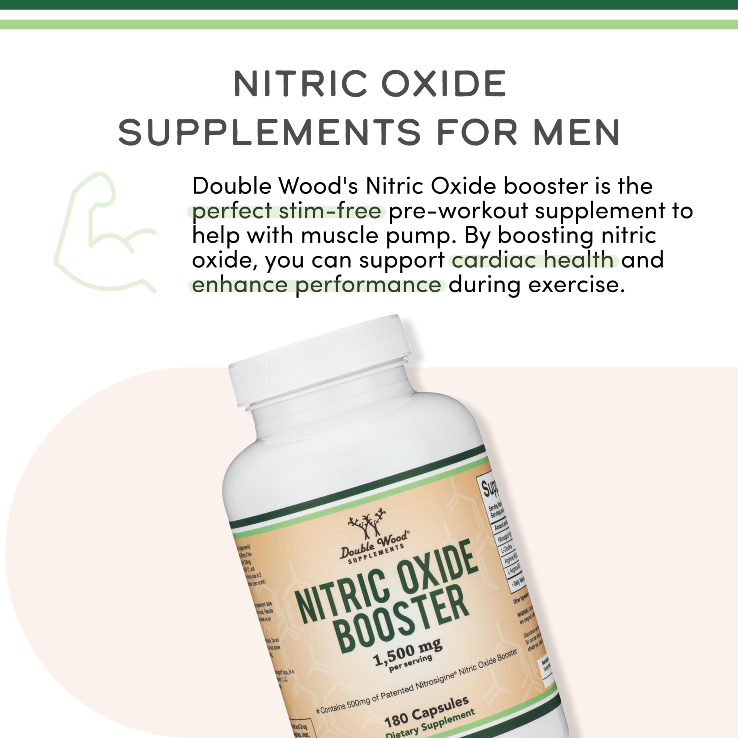 Nitric Oxide Supplement (Stim Free Pre Workout) - Nitric Oxide Booster with Nitrosigine, L Arginine, and L Citrulline (Clinically Studied to Boost No2 Nitric Oxide Flow) 180 Capsules by Double Wood