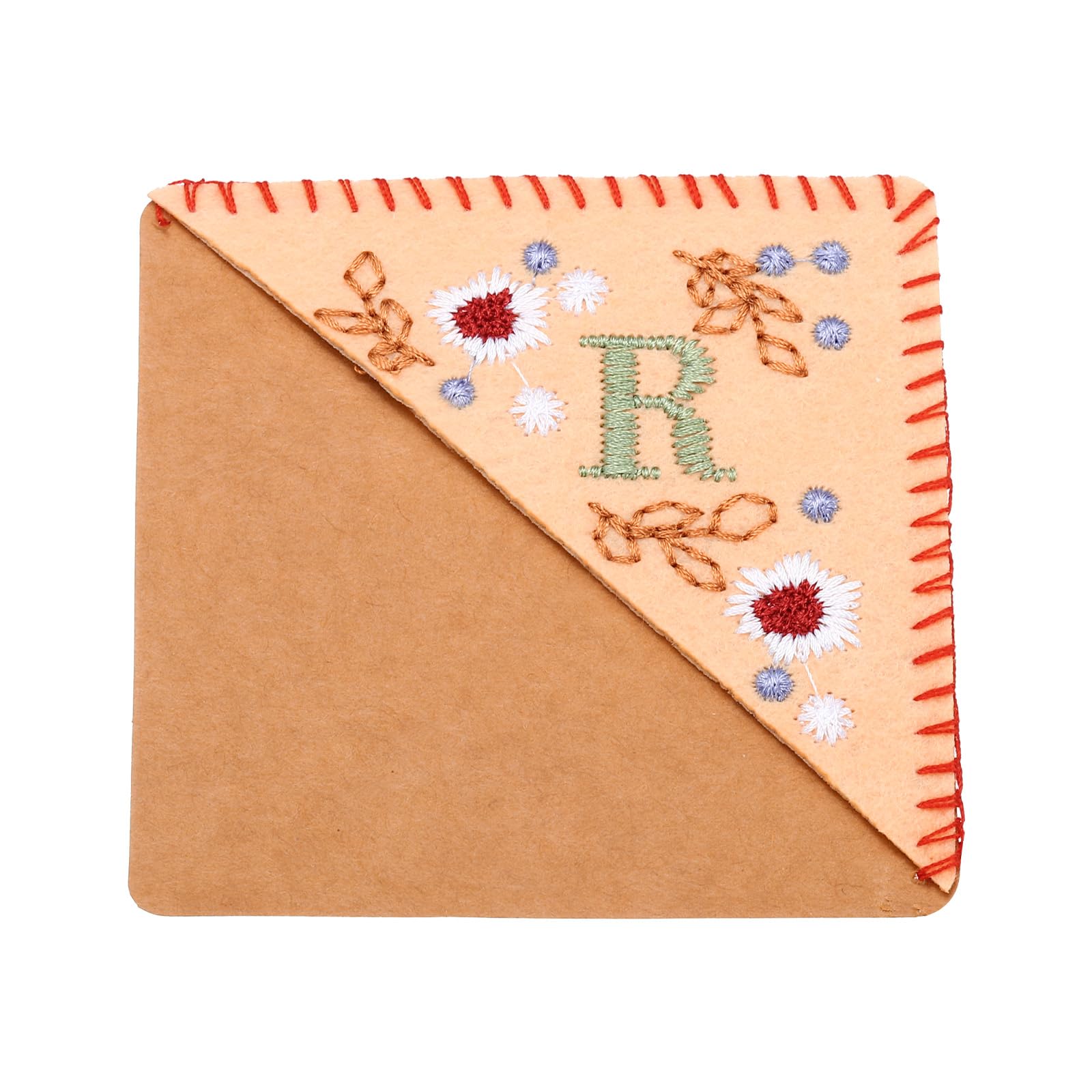 PATIKIL Personalized Embroidered Corner Bookmark, Cute Flower Felt Stitched Triangle Book Mark Page Marker for Women Men Book Lovers Teachers, Pink, Letter R