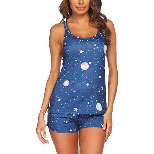 Ekouaer Pajamas Women's Cami Pajama Set Sleeveless Sleepwear Racerback PJ Sets Soft Tank Top Set with Shorts