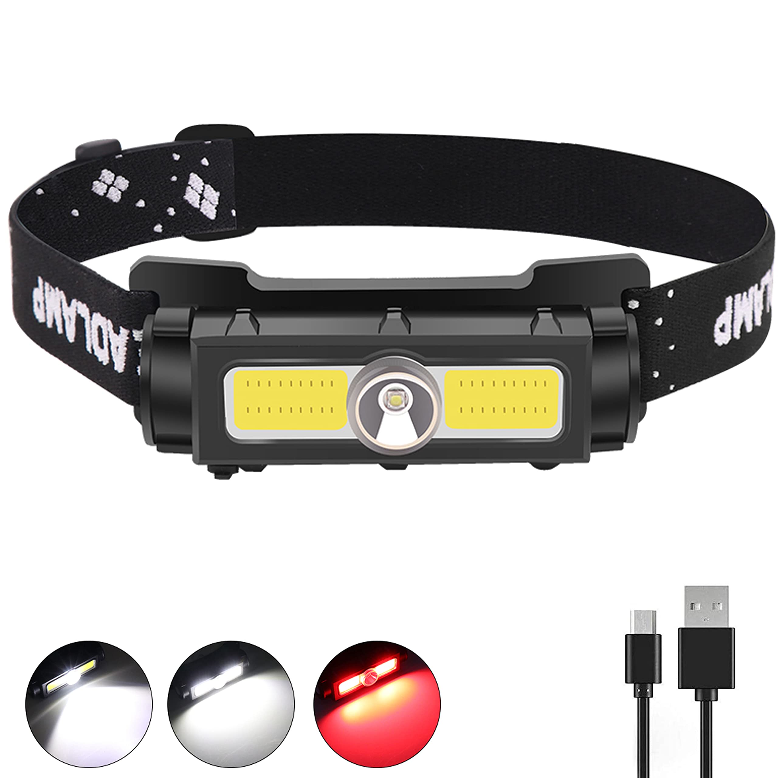 BESTSUN Rechargeable LED Headlight, Super Bright 1200 lumens COB Headlamp with 7 Modes,Waterproof,Adjustable,90°Rotation, Magnetic LED Head Torch for Running, Hiking, Camping, Fishing, Auto Repairing