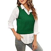 HOCOSIT Women's Knitted V-Neck Vest Argyle Plaid Preppy Style Sleeveless Pullover Crop Sweater Vest