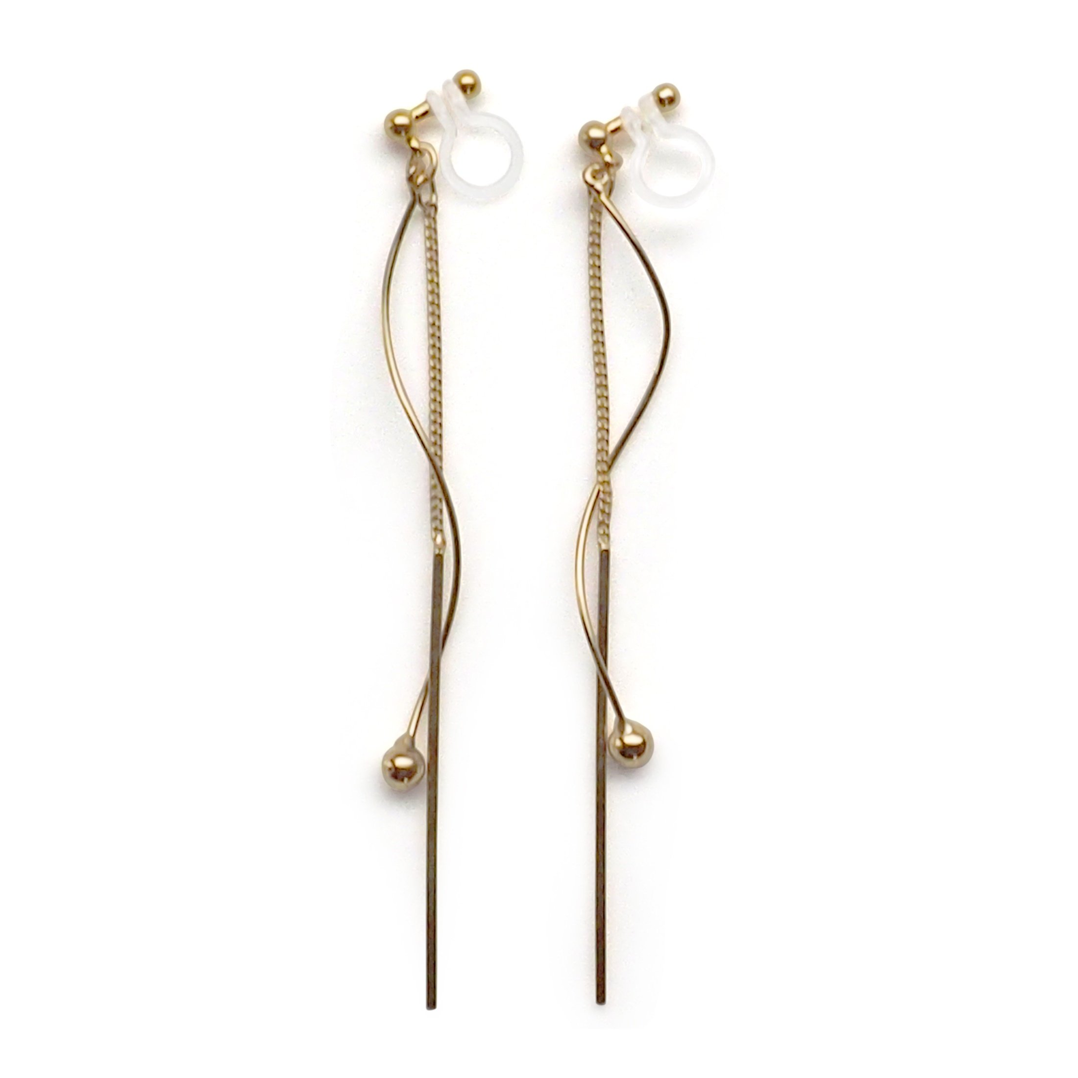 Comfortable Stick Invisible Clip On Earrings Gold Dangle Long Waved Threader Bar Clip-On Non Pierced Earrings Silver For Women,…, Resin