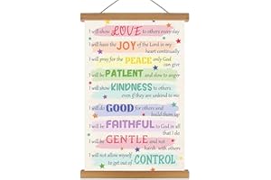 KAIRNE Bible Verse Poster With Wood Magnetic Hanger,Christian Fruits Pictures Wall Decor,Sunday School Motivational Wall Art(