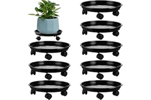 PLANTERHOMA 8 Packs Plastic Plant Caddy with Wheels 12” Heavy-Duty Rolling Plant Stand with Wheels Plant Dolly with Casters for Indoor and Outdoor Plant Roller Base Plant Saucer Mover, Black