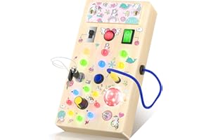 ANEVIT Unicorn Montessori Toddler Busy Board, Toddler Toys with Music and LED Light Switches, Wooden Sensory Toys Light Switch Toys Travel Toys, Toys for 1 2 3 Years Old Baby and Toddler