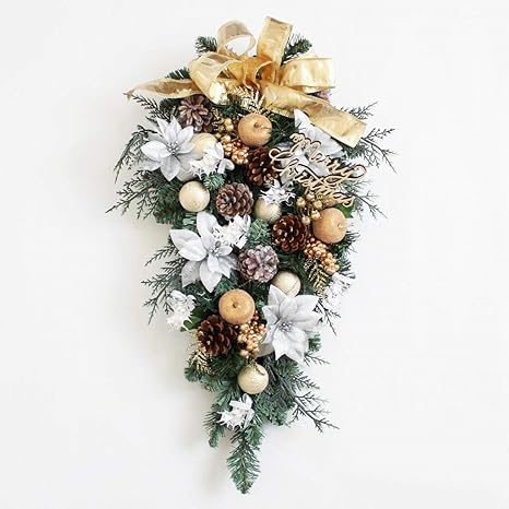 Amazon Co Jp グランドグルー クリスマスリース クリスマス飾り クリスマス玄関飾り スワッグ 造花 アーティフィッシャルフラワー 玄関飾り 壁掛け ホーム キッチン