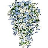 ACRYCS 3 Pcs Artificial Hanging Flowers for Outdoors Morning Glory Artificial Flowers Spring Summer Decoration UV Resistant Blue Faux Flowers for Outdoor Planters Front Door Porch Patio Yard Decor