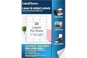 Labelchoice 100 Sheets 3000 Pcs 30-up 1" x 2-5/8" Shipping Address FBA Labels for Laser & Inkjet Printers, 30 Up Labels 1 x 2-5/8 on US Letter,30 per Sheet Return Address Stickers, 30 per Page