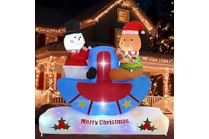 HZGDEJTG 6FT Seesaw Snowman and Pancake Man, Built-in LED Lights and Colorful Rotating Lights, Suitable for Christmas Lawns, Gardens, Courtyards Outdoor Inflatable Decorations
