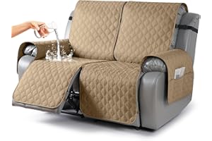 TAOCOCO 100% Waterproof Recliner Covers, Recliner Sofa Covers with Leg Straps, Reversible Recliner Couch Cover for Reclining Chair, Washable Couch Protector for Pets Kids(2 Seater, Camel)