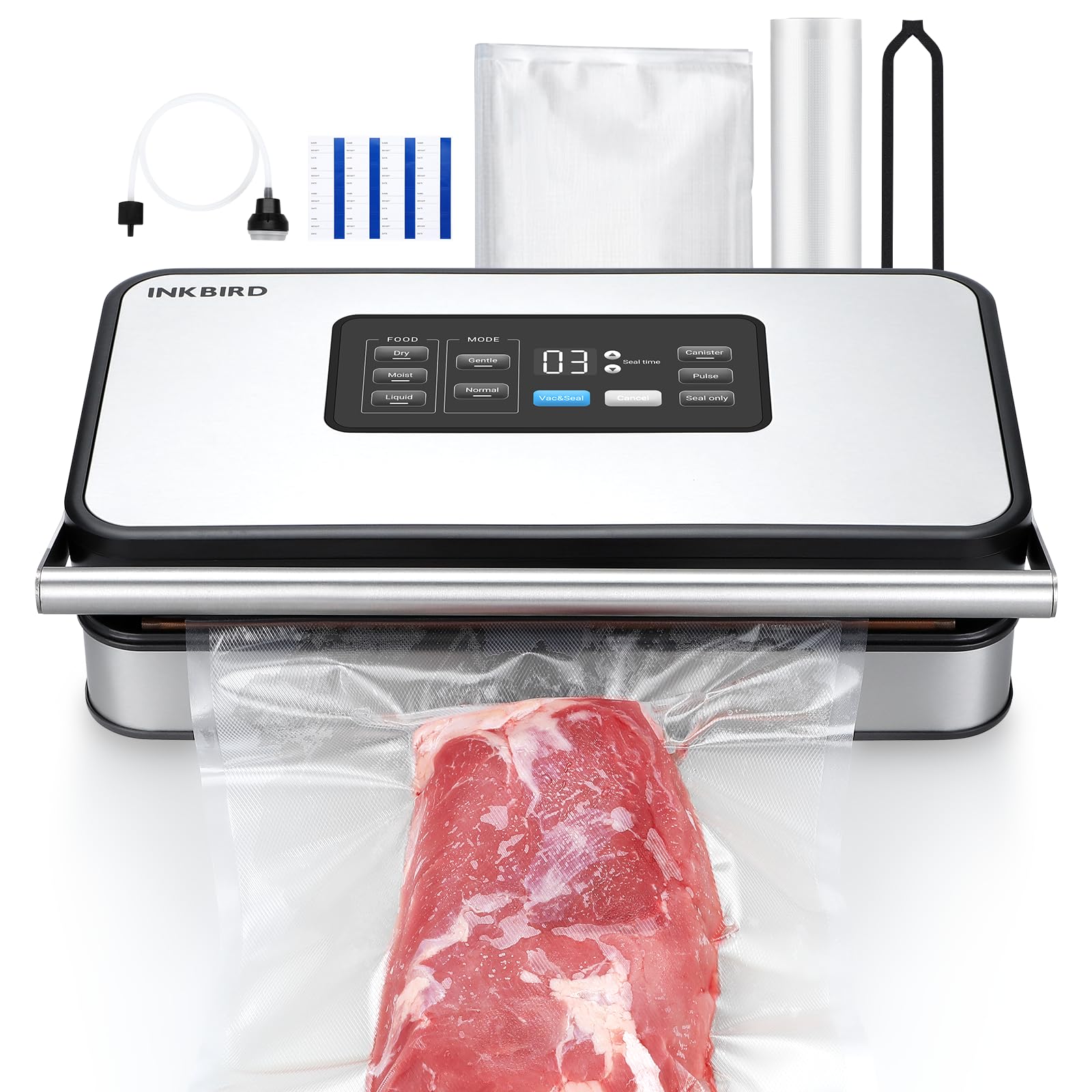 Photo 1 of INKBIRD Vacuum Sealer Machine with 160W Double Pump, Full Automoatic Pro Vacuum Sealer for Food Preservation with Liquid/Moist/Dry Food, Food Sealer with Removable Drip Tray, Roll Storage and Cutter