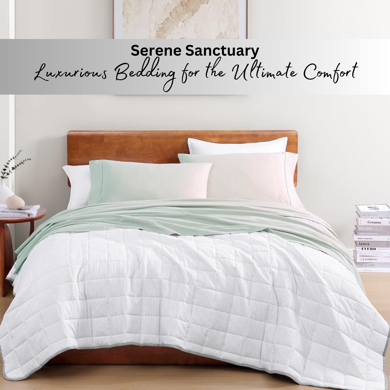 LANE LINEN 100% Organic Cotton Queen Sheets, Fully Elasticized Soft & Comfy Classic Percale Weave, Low Pill Fade Resistant Machine Washable Sheet & Pillowcase Sets, 15