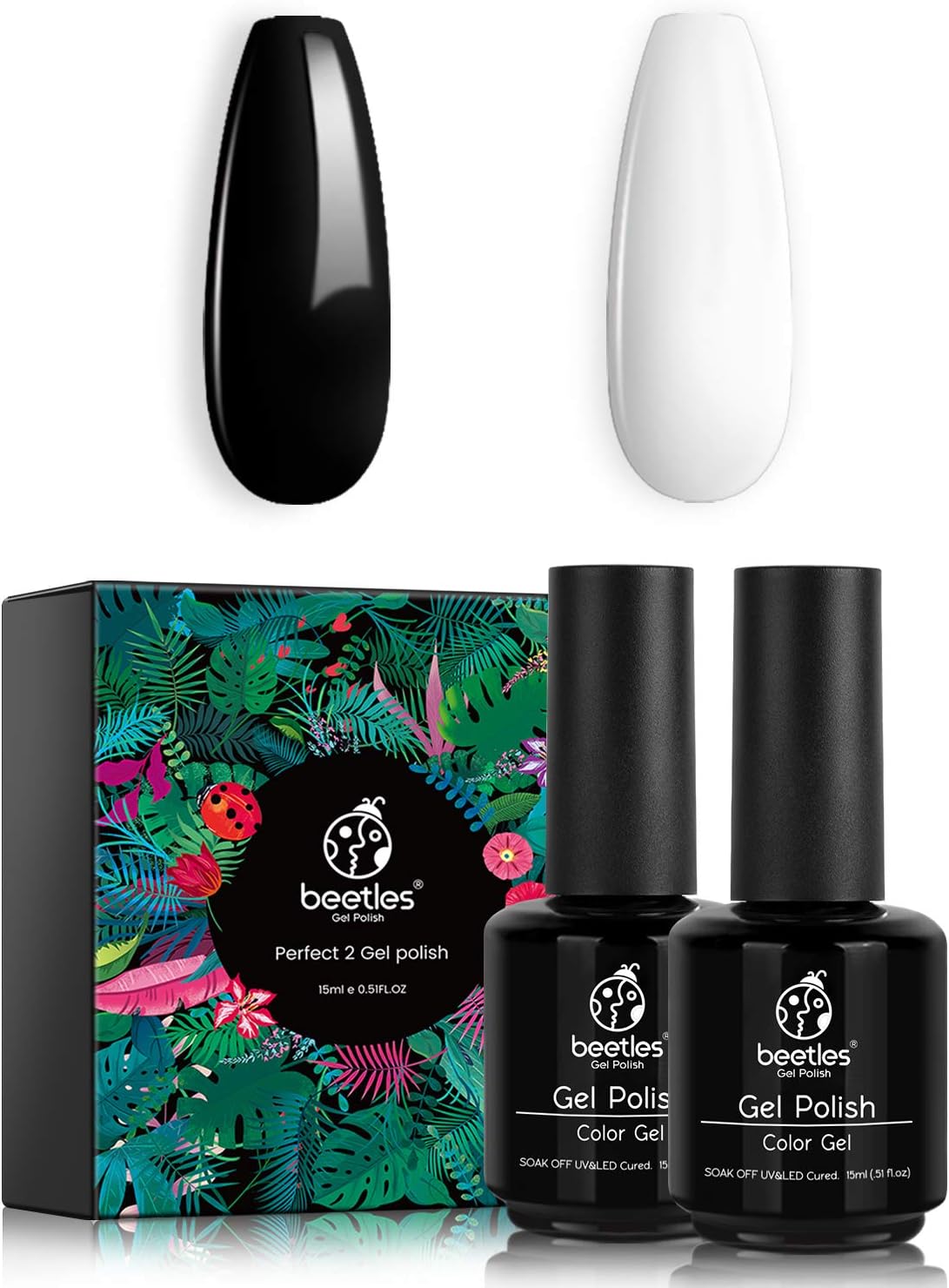 Beetles Gel Nail Polish Kit- 2 Pcs 15ml Black White Colors Gel Polish Set Soak Off UV LED Nail Gel Polish Nail Art Manicure Salon DIY at Home : Beauty