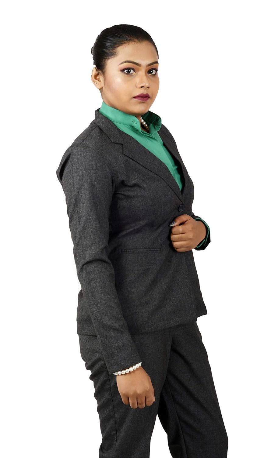 women's formal suit charcoal grey