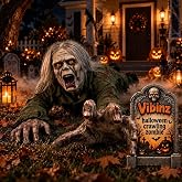 Halloween Crawling Zombie Animatronic Electric Ghost Decoration Scary Animated Prop with Glowing Eyes Sound Activated Creepy Moving Crawler for Outdoor Yard Porch Haunted House Party Decor