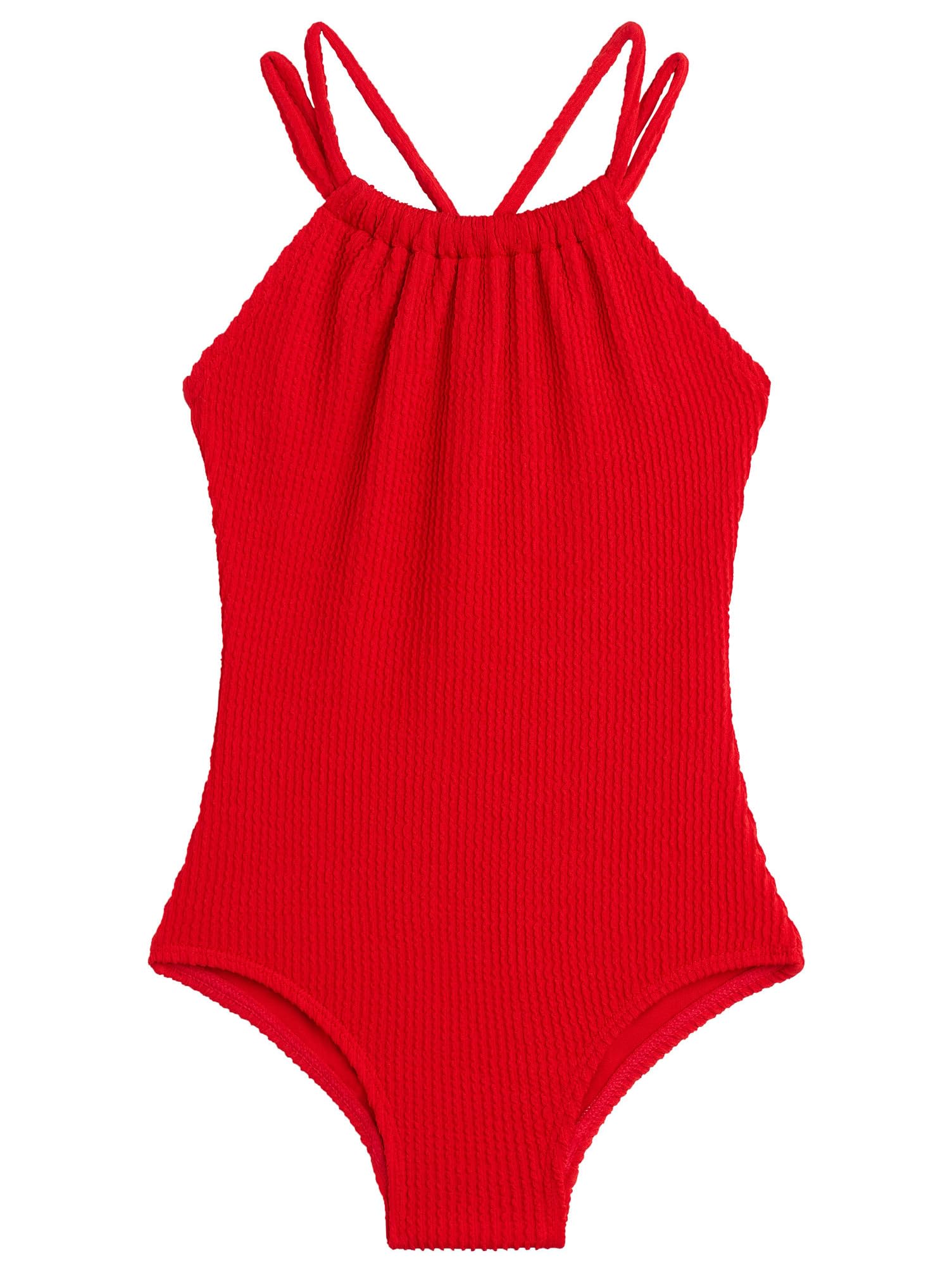 Kanu Surf Girls, Jasmine Beach Sport Halter One Piece Swimsuit, Popcorn Solid Red, 2T Image