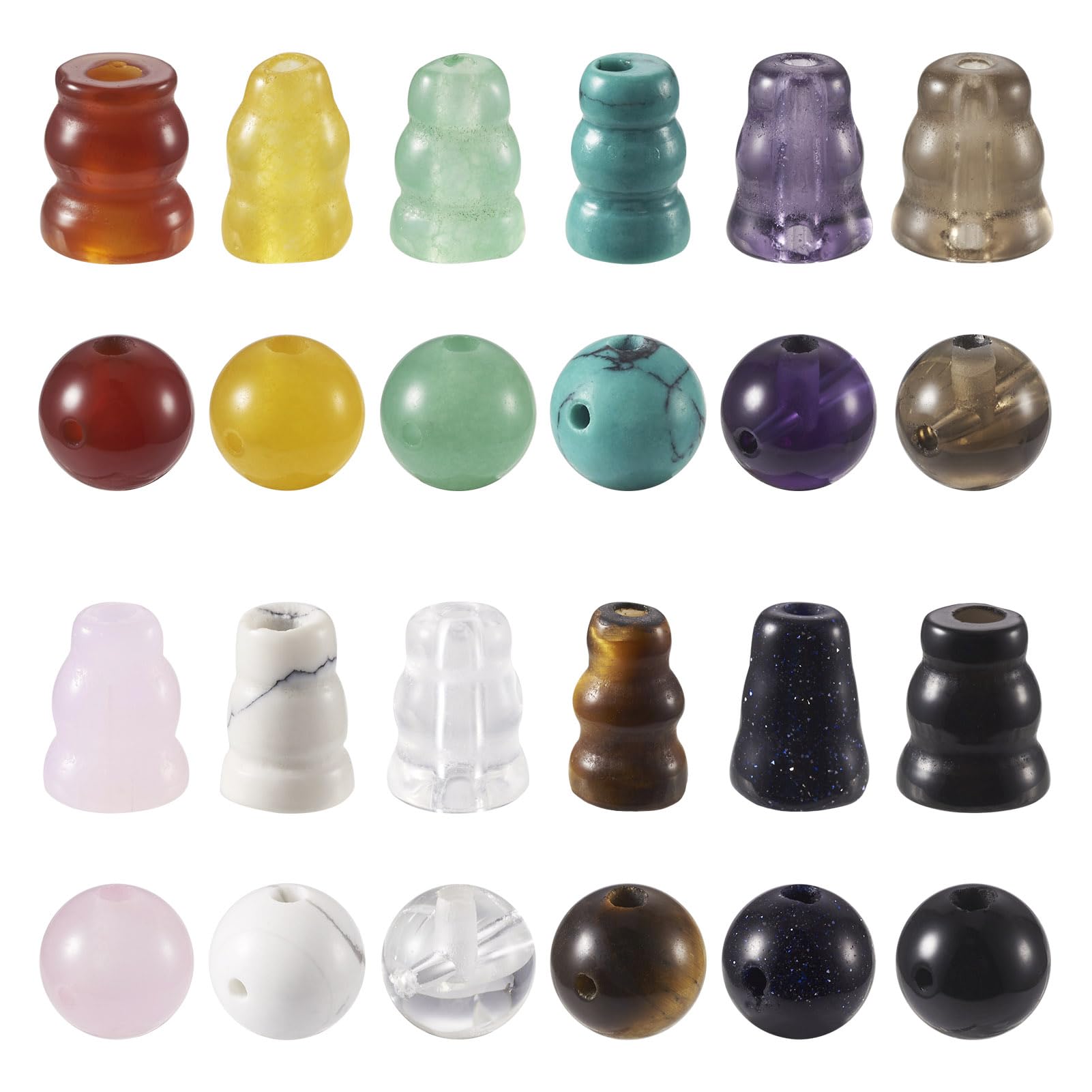 Crafans 12 Sets 3 Hole Guru Beads Gemstone Buddhist Beads 3T-Drilled Beads Buddha Assorted Beads Cone Beads Tiger Eye Quartz Spacer Beads for DIY Jewelry Making
