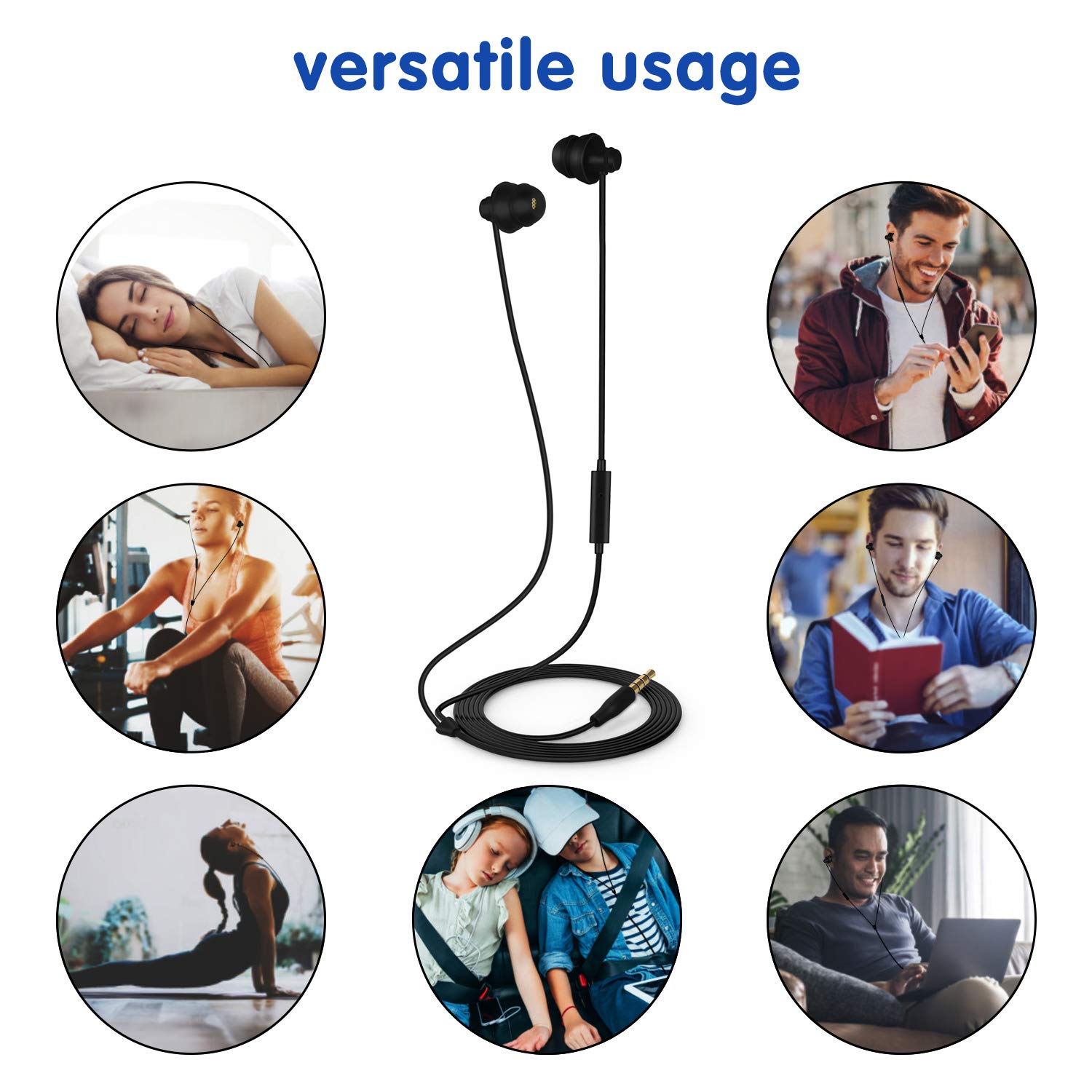 GOOJODOQ Cuffie per Dormire Auricolari In-Ear per Dormire con Microfono  Integrato,Cancellazione del Rumore Jack 3.5 mm,Nero Cuffie wireless  urban-earth.co.uk