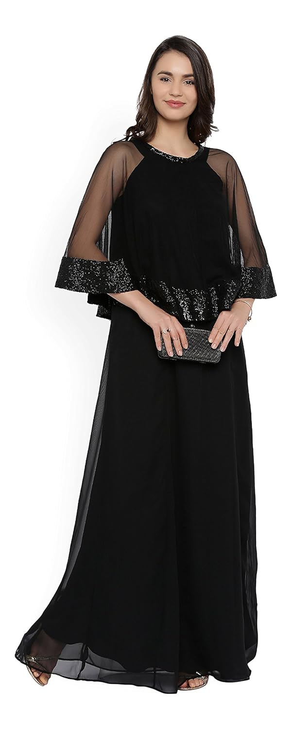 rare women black solid maxi dress (ep1612)