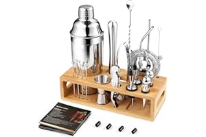 Mixology Bartender Kit Bar Set with Bamboo Stand, 28pcs 24oz Cocktail Shaker Set Cocktail Kit, Professional Stainless Steel B