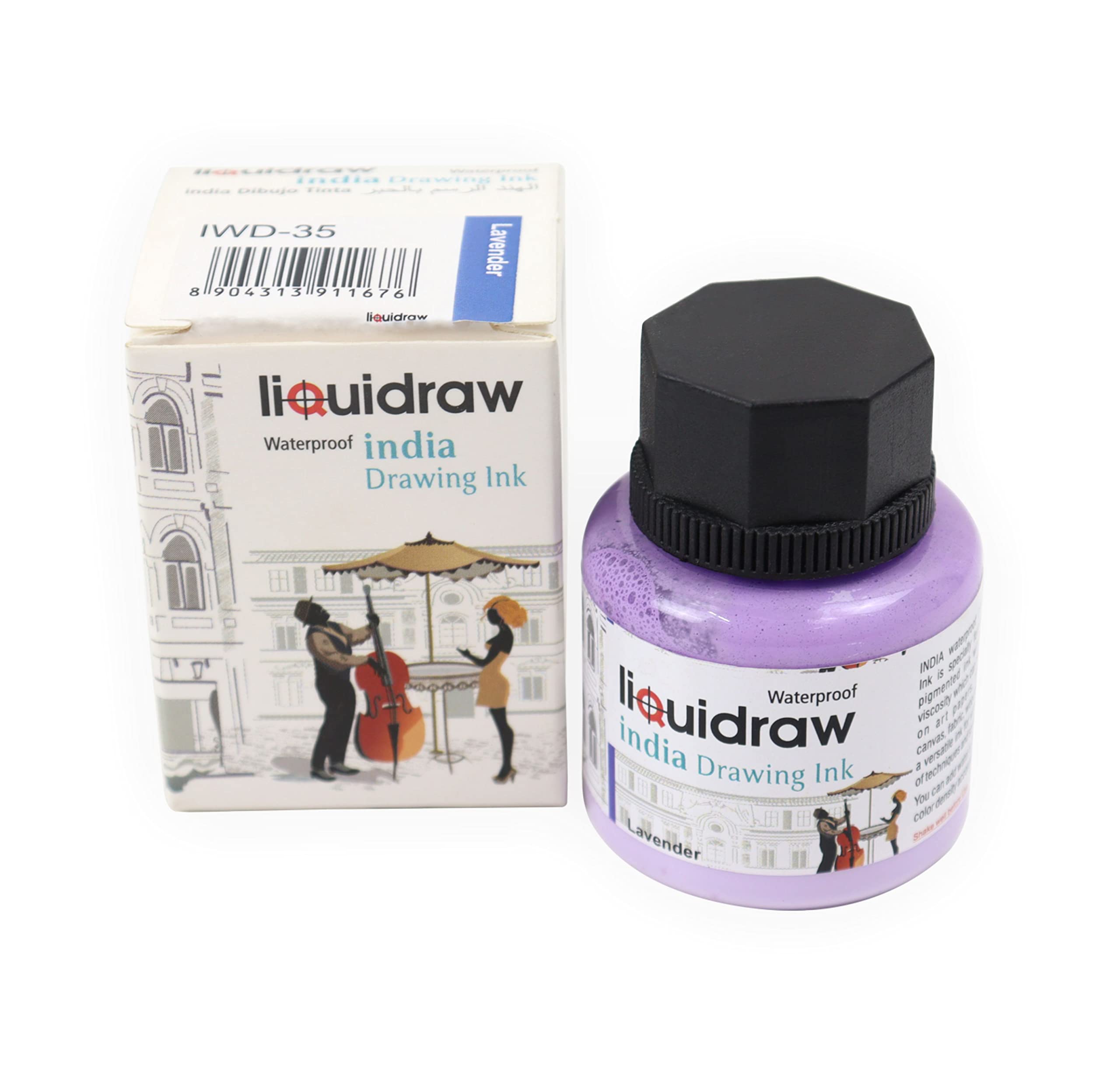 Liquidraw Coloured Drawing Ink India Ink, Waterproof 20 Assorted Colours, 35ml Indian Inks for Artists (Lavender)