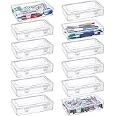 Kingrol 12 Pack Clear Plastic Storage Containers with Lids, 8 x 5 x 1.75 Inch Empty Hinged Boxes, Stackable Organizer Boxes f