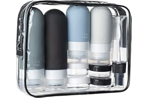 DEPOZA 16 Pack Travel Bottles Set - TSA Approved Leak Proof Silicone Squeezable Containers for Toiletries, Conditioner, Shampoo, Lotion & Body Wash Accessories (Black)