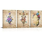 iHAPPYWALL 3 Pieces Medical Office Wall Decoration Set Flower Caduceus Heart Anatomy Syringe Medical Office Inspirational Quote Print for Home Hospital Clinic Ready to Hang 12x16inchx3pcs