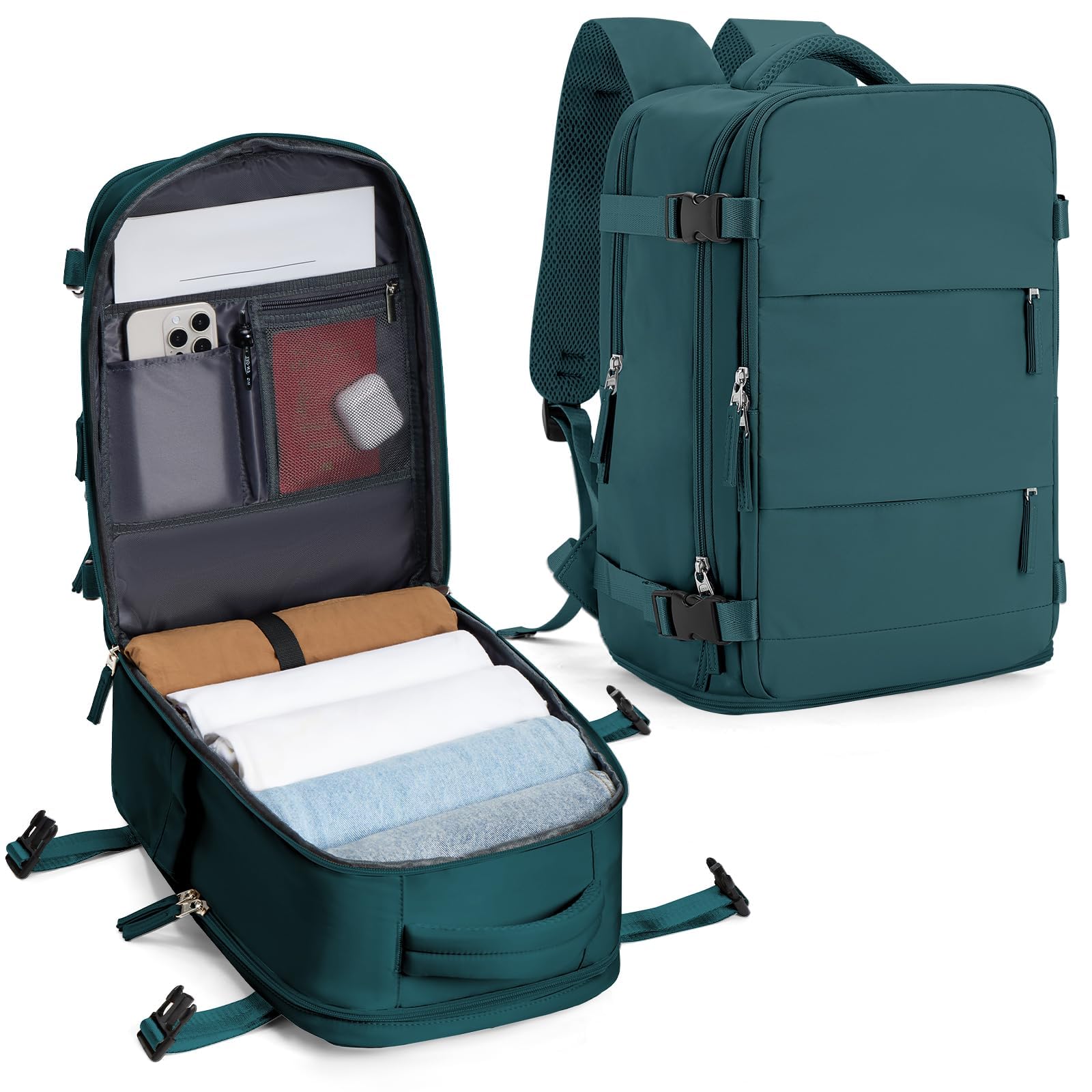 SZLX for Ryanair Cabin Bags 40x20x25 Underseat Carry-ons Bag,Easyjet Cabin Bag Travel Backpack Cabin Size Hand Luggage with Water Bottle Holder Travel Ruscksack Fit 14 Inch Laptop Peacock Blue