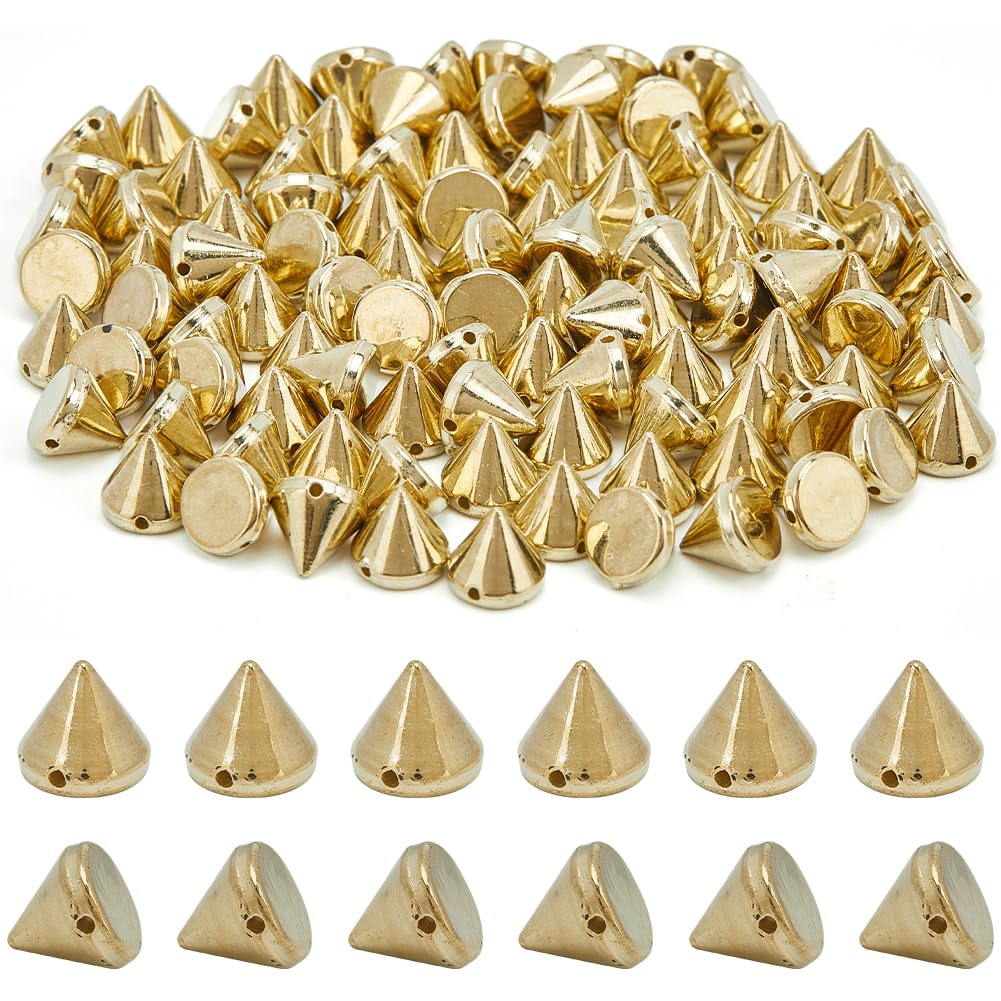GORGECRAFT 440Pcs Spike Rivets Beads Small Spike Studs ABS Plastic Gold Cone Studs Flat Back Punk Decoration Rivets Cone Spike Beads for Cloth Leather Bag Belt Choker Shoes DIY Jewelry Making