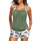 Daci Tankini Swimsuits for Women - 2025 Tummy Control Two Piece Bathing Suit with Sporty Pockets Shorts Blouson Swimwear