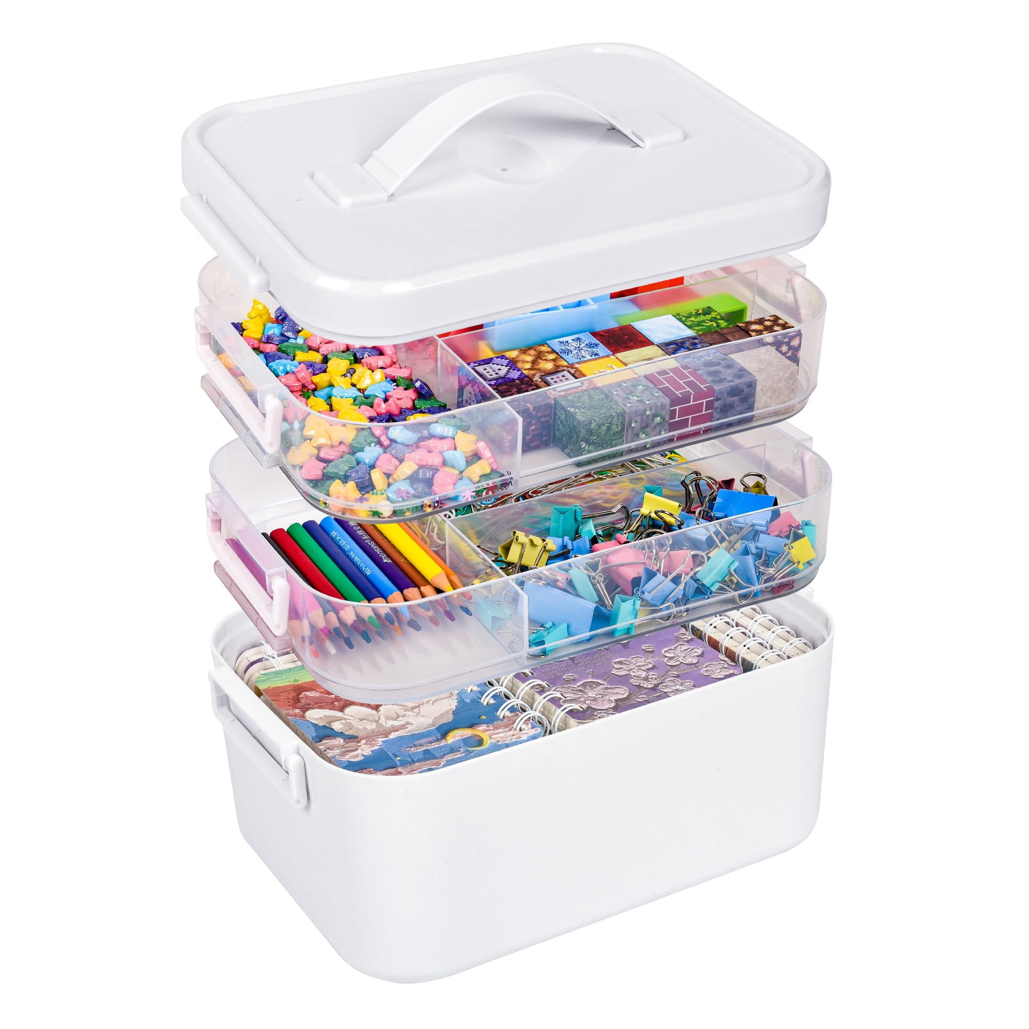 Photo 1 of 3-Tier Art Supply Storage Container, Stackable Kids Craft Organizer Box with Removable Trays, Plastic Craft Organizers and Storage for Markers, Toys, Sewing, Tool