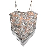 Women's Paisley Satin Bandana Tube Top Tie Back Adjustable Spaghetti Strap Sleeveless Boho Going Out Scarf Tops