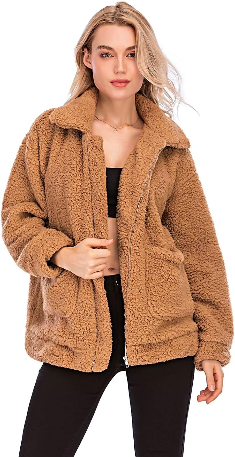 Comeon Women's Faux Fur Jacket Shaggy Jacket Winter Fleece Coat Outwear Shaggy Shearling Jacket at  Women's Coats Shop