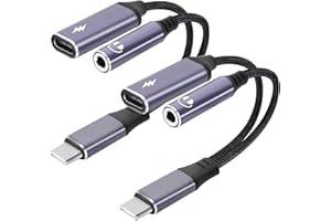 2pcs USB C to 3.5mm Audio Adapter with 60W PD Fast Charging, 2-in-1 DAC Headphone Jack for iPhone Gaming Car Aux More USBC