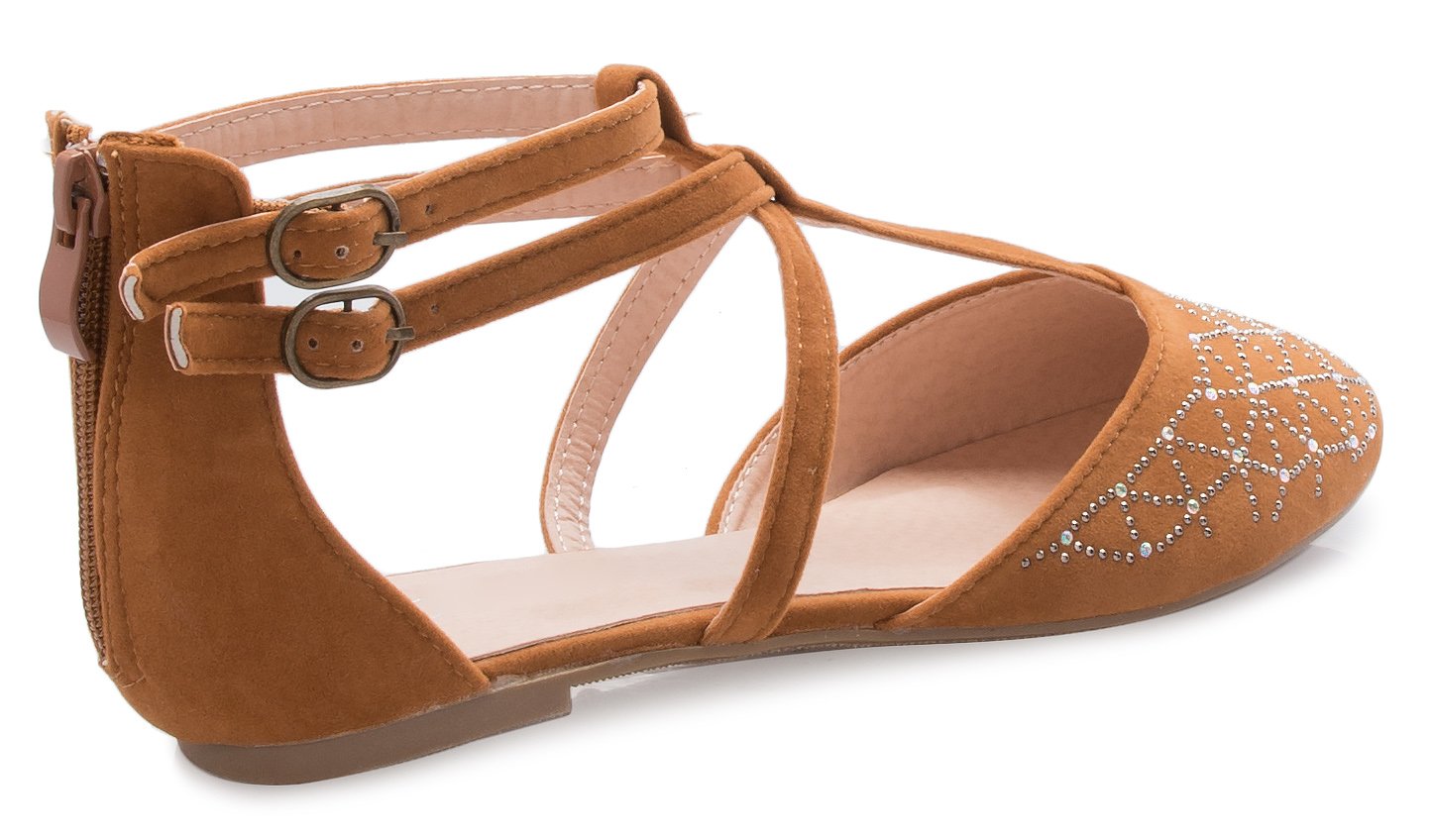 Olivia K Women's Round Toe Rhinestone Glitter Sparkle Ankle T-Strap Ballet Flat Sandal - Image 4