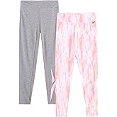Reebok Girls' Leggings - 2 Pack Active Performance Sports Tights (Size: 7-16), Size 14-16, Neon Tie Dye/Heather Grey