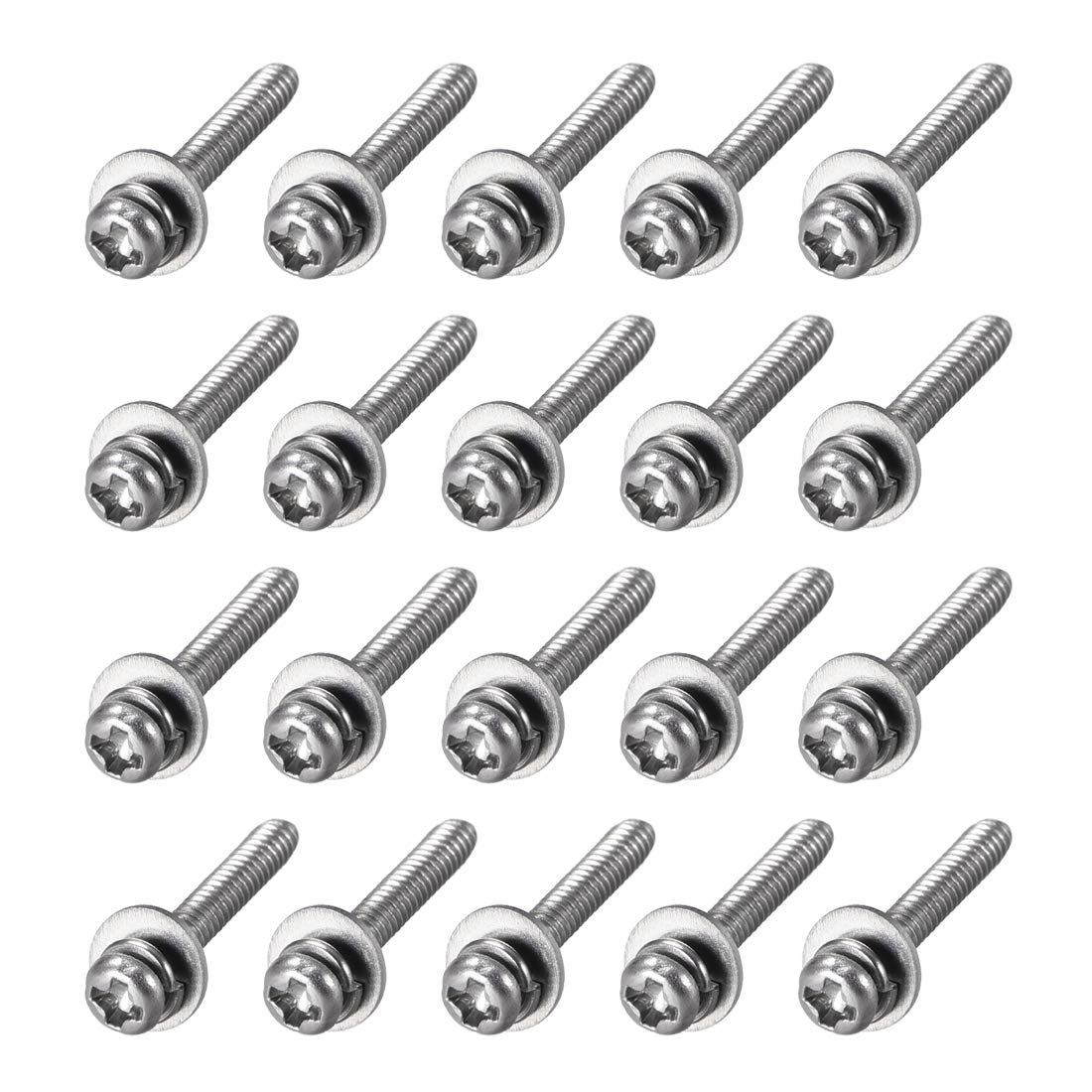 sourcing map M2 x 12mm Stainless Steel Phillips Pan Head Machine Screws Bolts Combine with Spring Washer and Plain Washers 20pcs