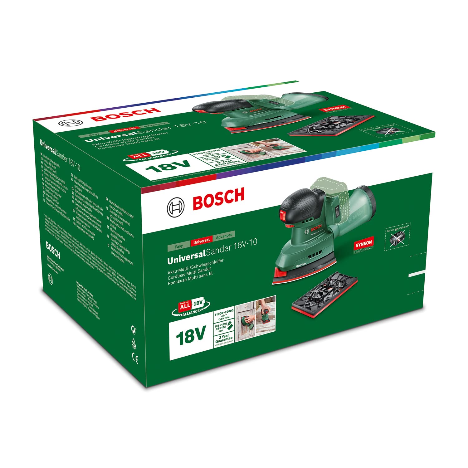 Bosch Akku-Schleifer UniversalSander 18V-10 (ohne Akku; 18 Volt System; für die DIY-Holzbearbeitung; 2x Schleifpapier; im Karton) 8