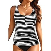 Yonique Women's Tankini Top Only Button Tummy Control Swim Tank Top Modest Bathing Suit Top No Bottom