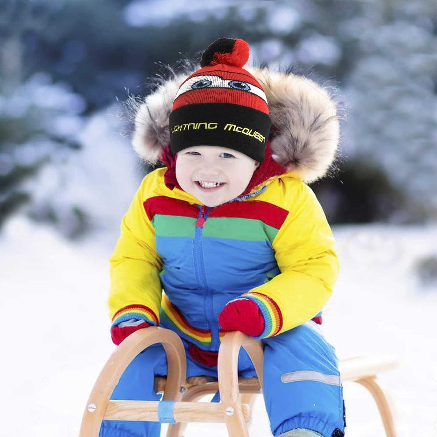 Disney Boys Winter Hat Set, Cars Lightning McQueen Toddler Beanie Kids, Red Design, Mittens - Age 2-4: Clothing