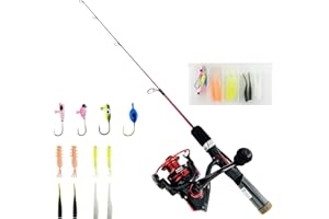 WIDDEN Ice Fishing Rod and Reel Combo, 27" Medium Light Spinning Ice Fishing Pole, Gear with Tackle Box Kit, Line, Lures for Saltwater, Freshwater Trout, Bass, Walleye