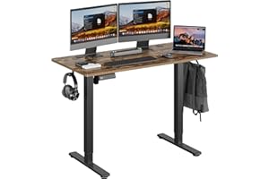 UPGRAVITY Height Adjustable Electric Standing Desk, 48 x 24 Inches Ergonomic Stand up Table, Sit Stand Home Office Desk with Splice Board, Black Frame/Rustic Brown Top (Rustic Brown, 48 inches)