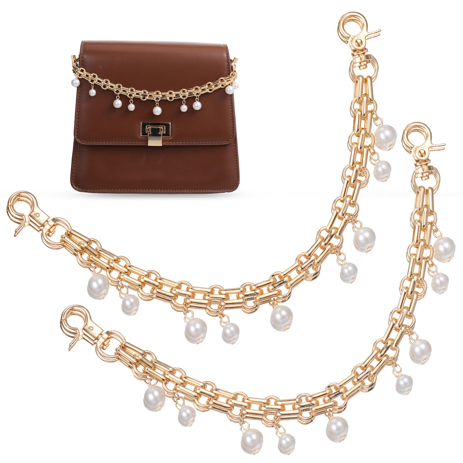 Photo 1 of 2 PCS Pearl Purse Charm Chain, Fashion Gold Bag Charm Chain, 10 in Pearl Purse Extender Chains for Women, Gold Bag Chains Accessories, Metal Strap Extender Replacement