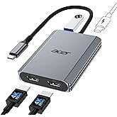 Acer 4-in-1 USB C Hub, Type C to Dual HDMI Adapter 4K@60Hz | HDMI Splitter for Dual Monitors with 100W PD Port, USB 3.0, Dual Monitor Adapter for USB C Devices with DP Alt Mode (0.65FT)