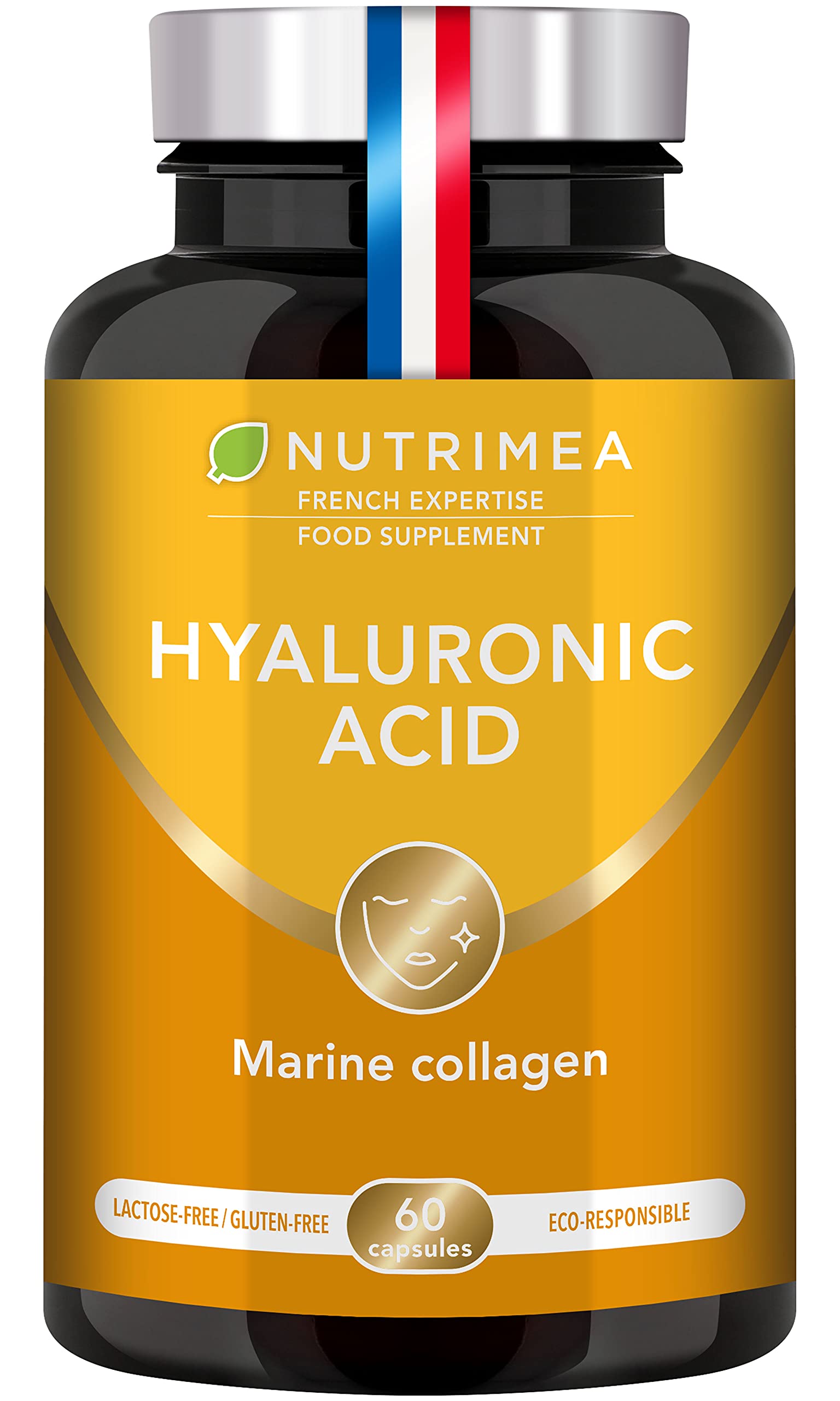 Hyaluronic Acid & Marine Collagen - Enriched with Vitamins A & C - Natural Anti-Wrinkle, Restructure Skin, Protect Joints and Anti-Aging - New Formula - Plant-Based Capsules - French Expertise