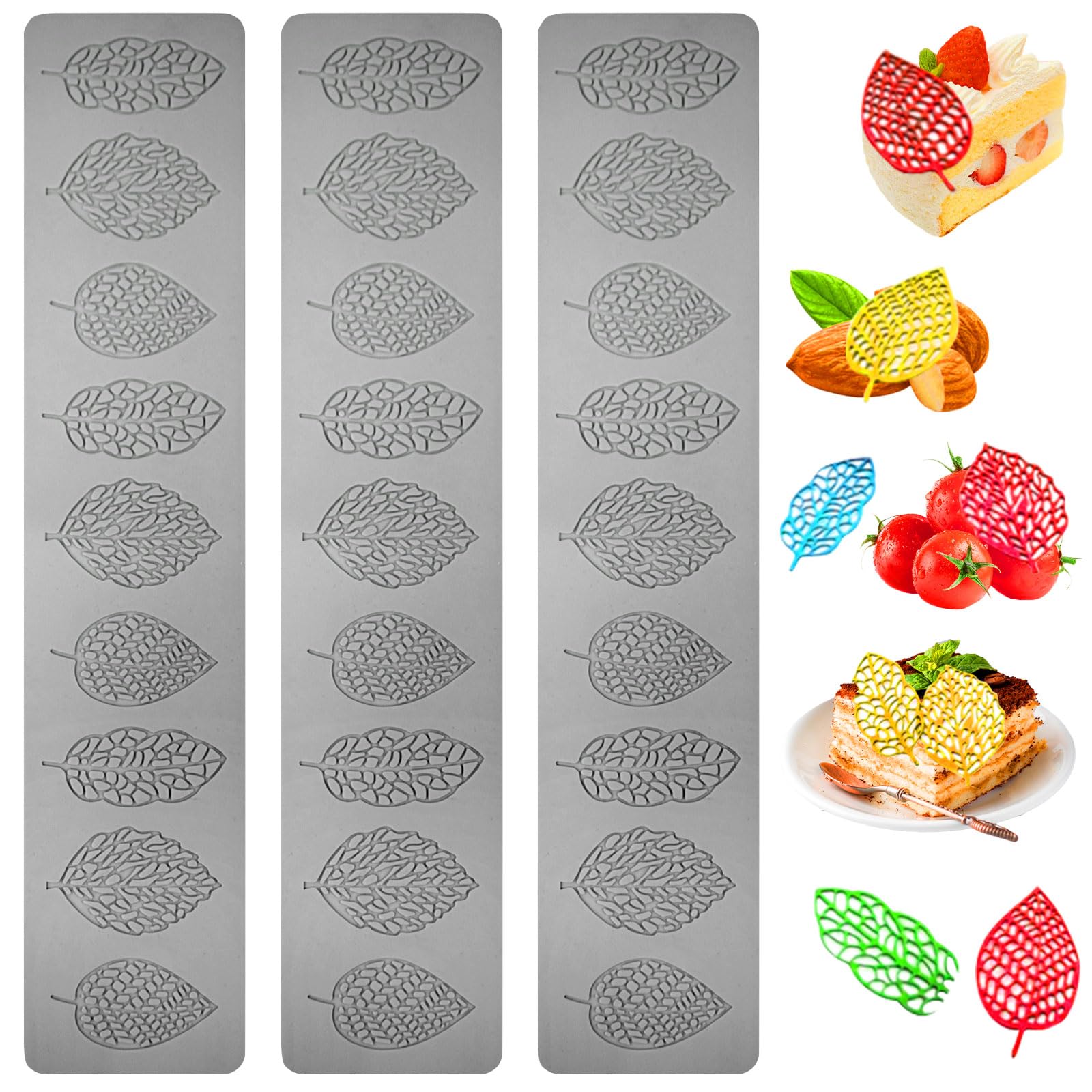 3pcs Leaves Shape Silicone Leaf Molds Hollow 3D Leaf Candle Lace Cake Embossing Mat Flexible Leaf Molds for Fondant, Sugar Paste, Chocolate, Butter, Soap (3pcs)