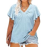 DOLNINE Womens Plus-Size Tops Ruffle Short Sleeve Summer Casual V Neck Loose Shirts